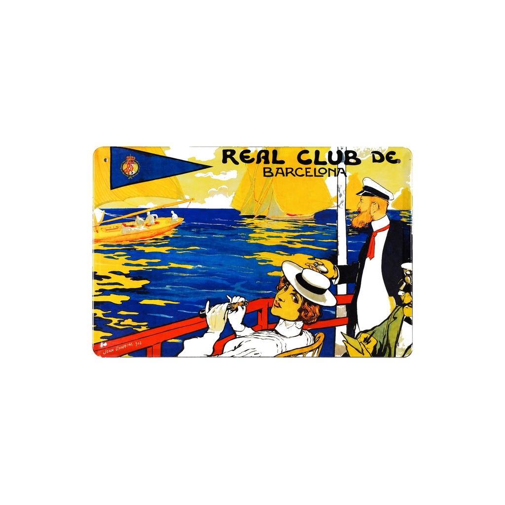 Cartell pòster publicitari de xapa metàl·lica amb disseny retro vintage de Catalunya / Espanya. Tin sign. 30 cm x 20 cm (Real Club de Barcelona)