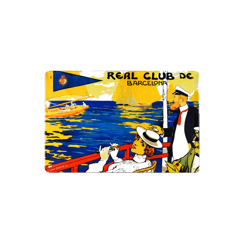 [53004] Tin poster sign, with retro vintage design from Catalunya/Spain. Tin sign. 11,81" X 7,87" (REAL CLUB BARCELONA)