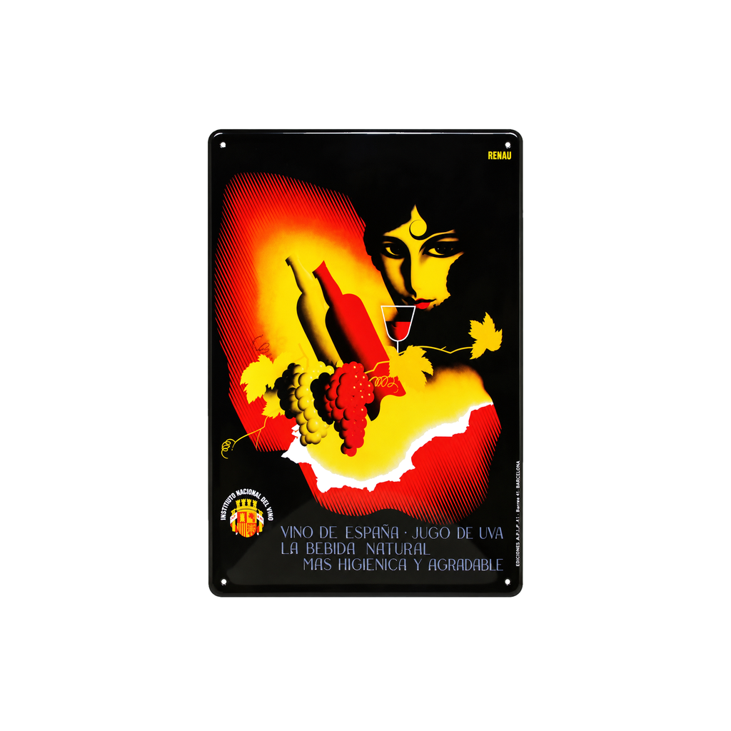 Cartel Póster publicitario de chapa metálica con diseño retro vintage de Catalunya / España. Tin sign. 30 cm x 20 cm (VINO DE ESPAÑA)