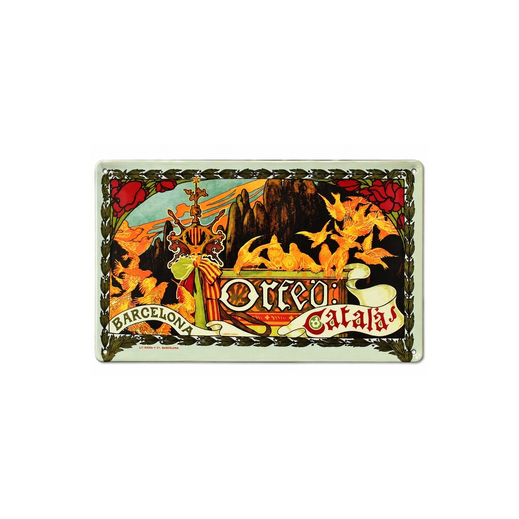 [53012] Affiche Poster publicitaire de plaque métallique avec dessin retro vintage de la Catalogne / l'Espagne. Tin sign. 30 cm x 20 cm (ORFEO CATALA)