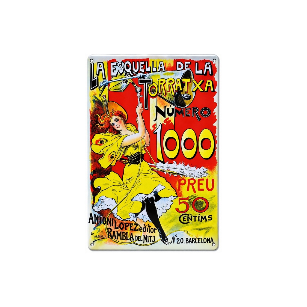 [53015] Tin poster sign, with retro vintage design from Catalunya/Spain. Tin sign. 11,81" X 7,87" (LA ESQUELLA TORRATXA)