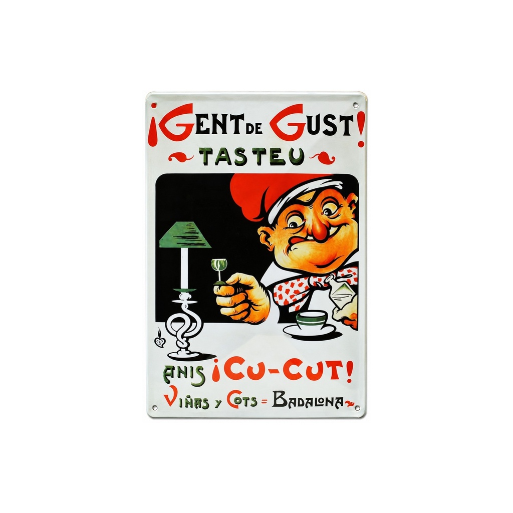 [53019] Affiche Poster publicitaire de plaque métallique avec dessin retro vintage de la Catalogne / l'Espagne. Tin sign. 30 cm x 20 cm (ANIS CU-CUT)