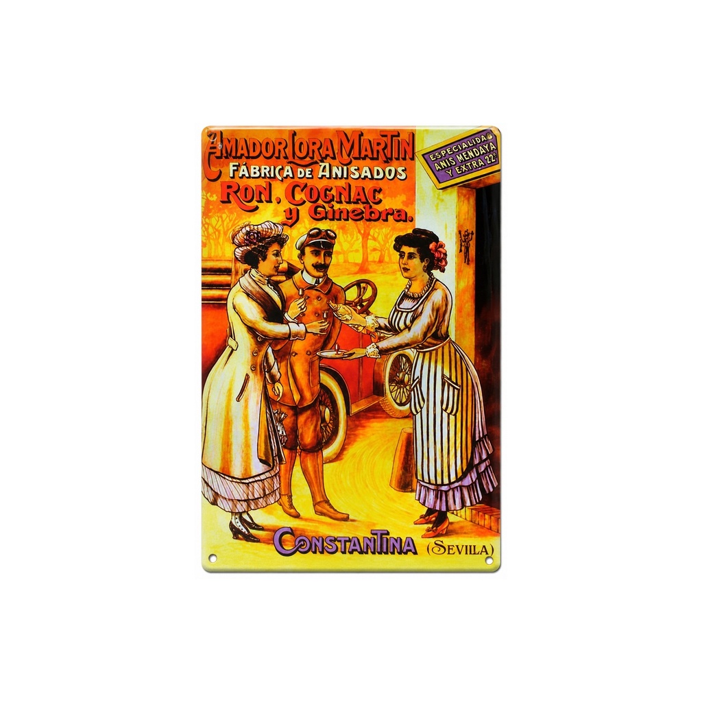 [53021] Affiche Poster publicitaire de plaque métallique avec dessin retro vintage de la Catalogne / l'Espagne. Tin sign. 30 cm x 20 cm (COGNAC CHOFER)