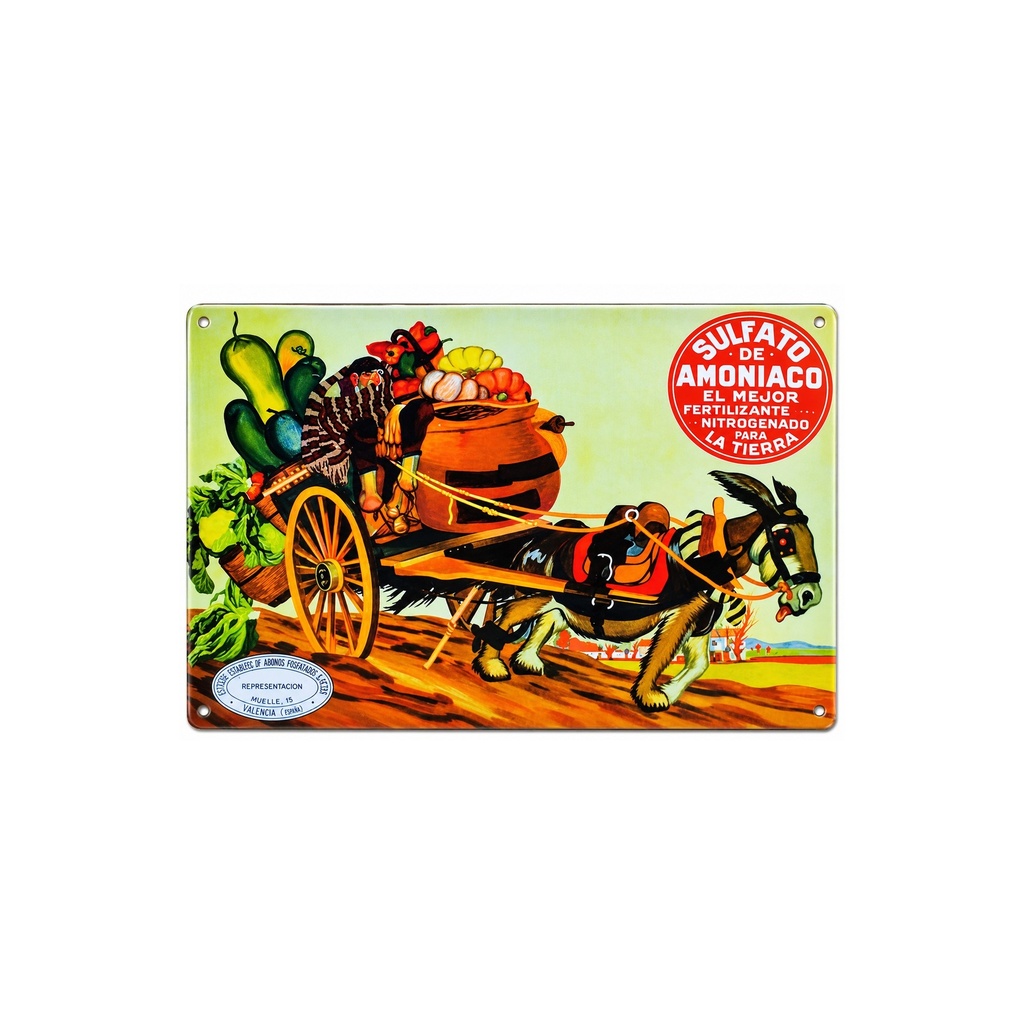 [53024] Affiche Poster publicitaire de plaque métallique avec dessin retro vintage de la Catalogne / l'Espagne. Tin sign. 30 cm x 20 cm (SULFATO DE AMONIACO)