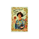 Affiche Poster publicitaire de plaque métallique avec dessin retro vintage de la Catalogne / l'Espagne. Tin sign. 30 cm x 20 cm (CERVEZA E. PETRY)