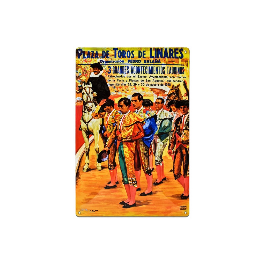 [53034] Cartell pòster publicitari de xapa metàl·lica amb disseny retro vintage de Catalunya / Espanya. Tin sign. 30 cm x 20 cm (Plaça de Toros de Linares 1948)