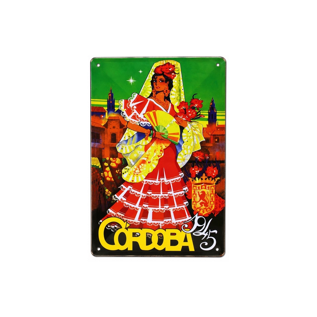 [53055] Affiche Poster publicitaire de plaque métallique avec dessin retro vintage de la Catalogne / l'Espagne. Tin sign. 30 cm x 20 cm (CORDOBA 1945)