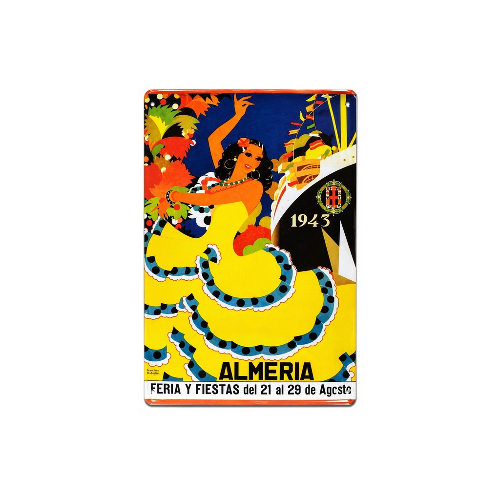 [53056] Tin poster sign, with retro vintage design from Catalunya/Spain. Tin sign. 11,81" X 7,87" (FERIA DE ALMERIA 1943)
