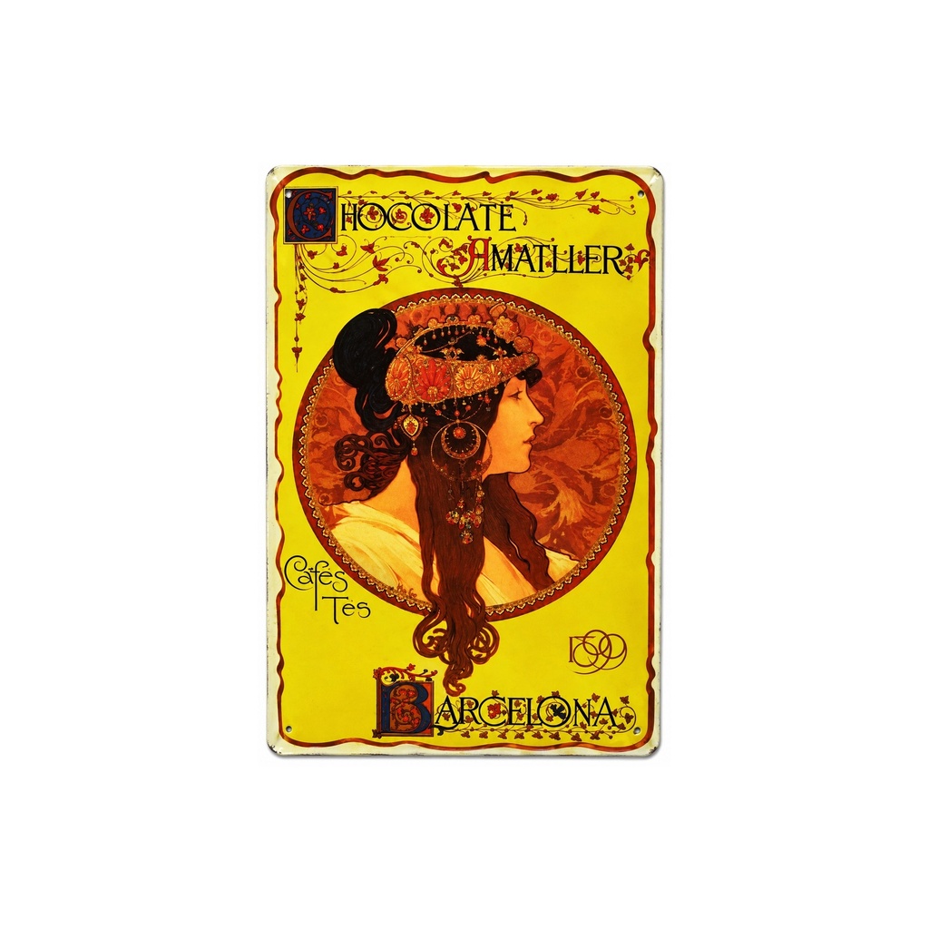 [53057] Affiche Poster publicitaire de plaque métallique avec dessin retro vintage de la Catalogne / l'Espagne. Tin sign. 30 cm x 20 cm (CHOCOLATES AMATLLER MEDALLON)