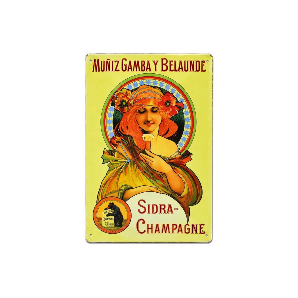 [53062] Affiche Poster publicitaire de plaque métallique avec dessin retro vintage de la Catalogne / l'Espagne. Tin sign. 30 cm x 20 cm (SIDRA - CHAMPAGNE MUÑIZ GAMBA Y BELAUNDE)