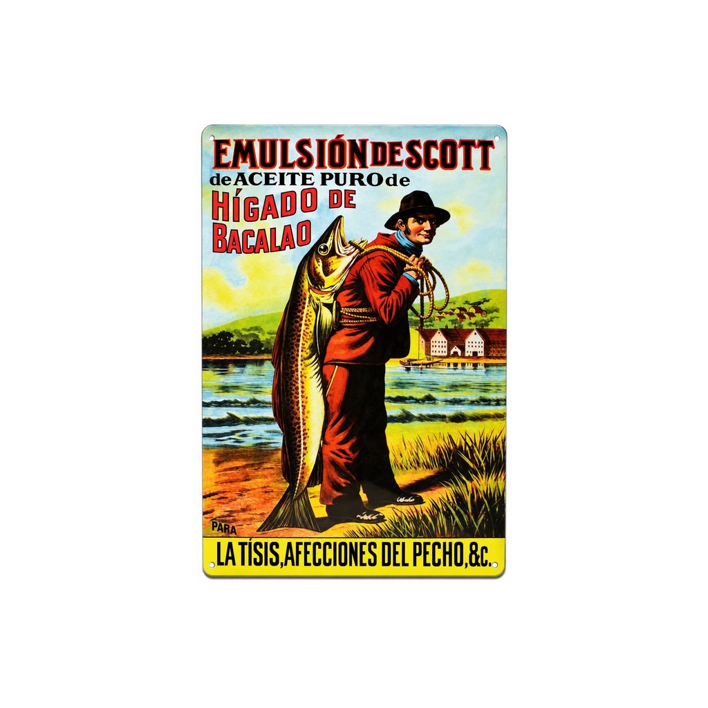 [53069] Tin poster sign, with retro vintage design from Catalunya/Spain. Tin sign. 11,81" X 7,87" (HIGADO DE BACALAO)
