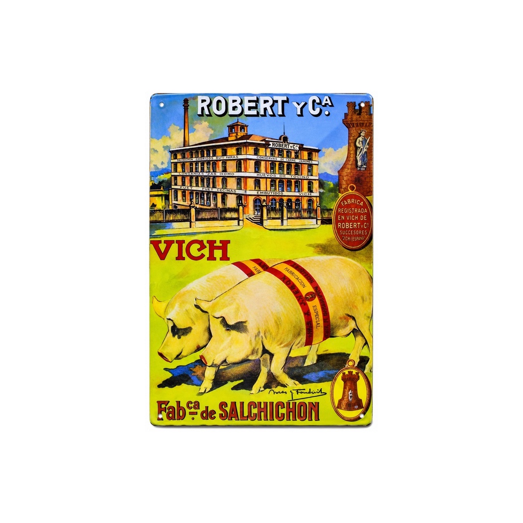 [53088] Cartel Póster publicitario de chapa metálica con diseño retro vintage de Catalunya / España. Tin sign. 30 cm x 20 cm (FABRICA DE SALCHICHON VICH)