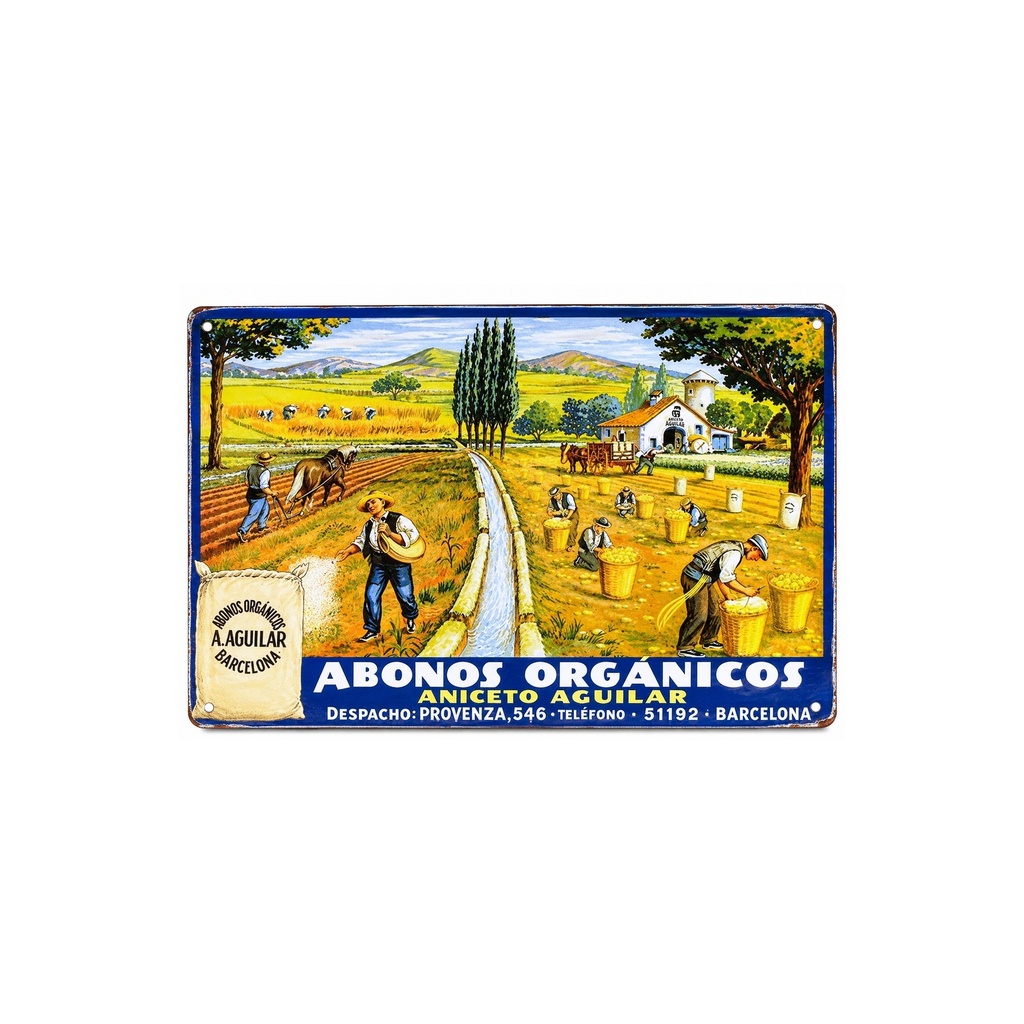 [53091] Cartel Póster publicitario de chapa metálica con diseño retro vintage de Catalunya / España. Tin sign. 30 cm x 20 cm (ABONOS ORGANICOS)