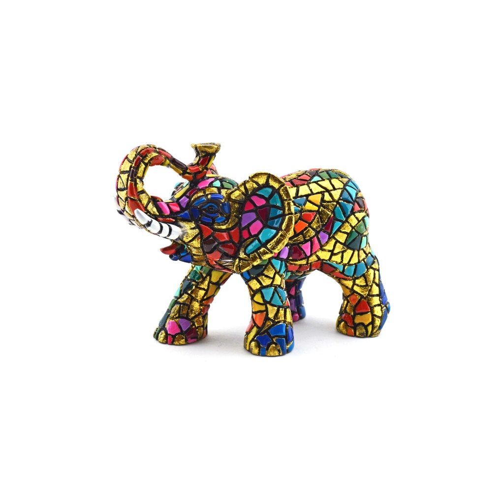 [28432] Elefante Mosaico Dorado – Figura Decorativa Estilo Gaudí | 11 cm