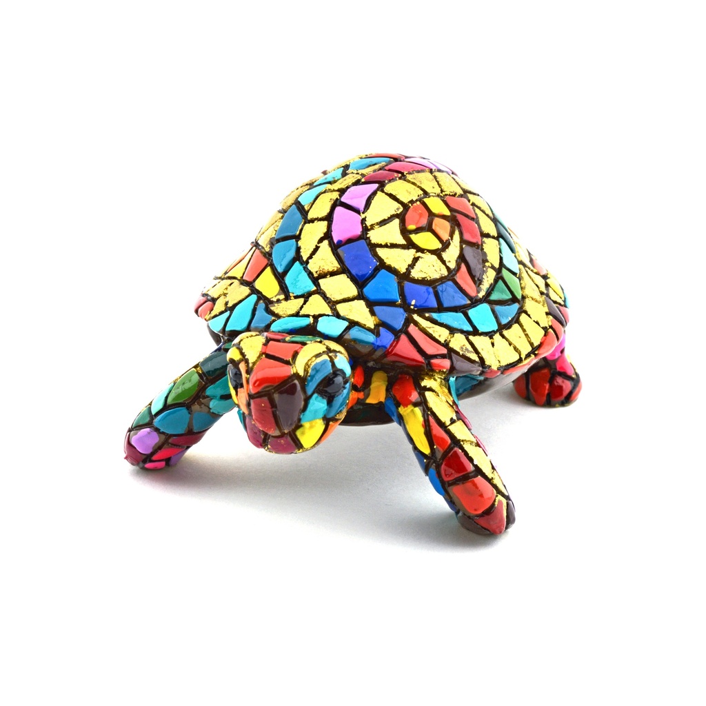 [36783] Figura decorativa TORTUGA en MOSAICO DORADO de resina pintada a mano con la tecnica modernista TRENCADIS, al estilo Gaudí. 8 cm x 14 cm x 6,5 cm