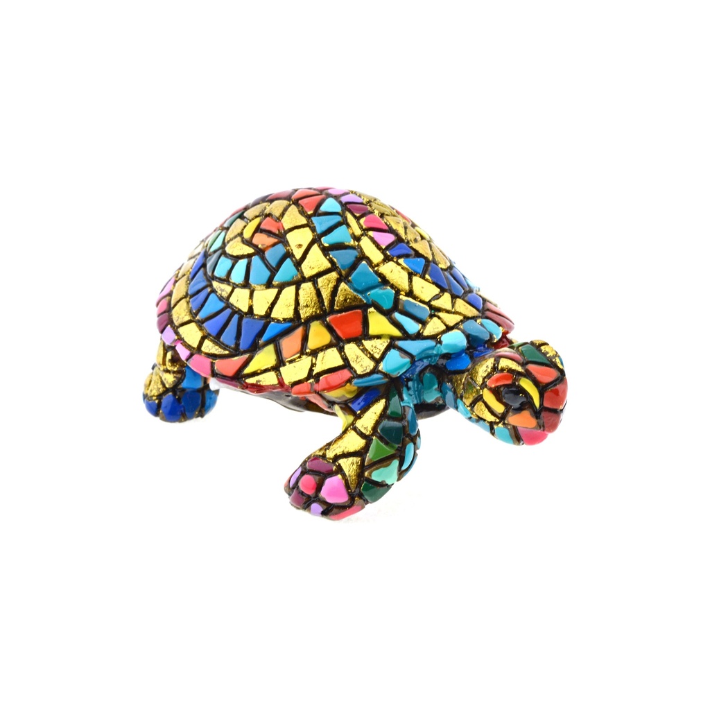 [36784] Figura decorativa TORTUGA en MOSAICO DORADO de resina pintada a mano con la tecnica modernista TRENCADIS, al estilo Gaudí. 7 cm x 11 cm x 5 cm