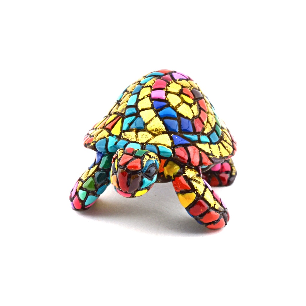 Decorative figure TURTLE in GOLD MOSAIC of resin hand painted with the modernist technique TRENCADIS, in the Gaudí style. 1,97" x 3,15" x 1,57"