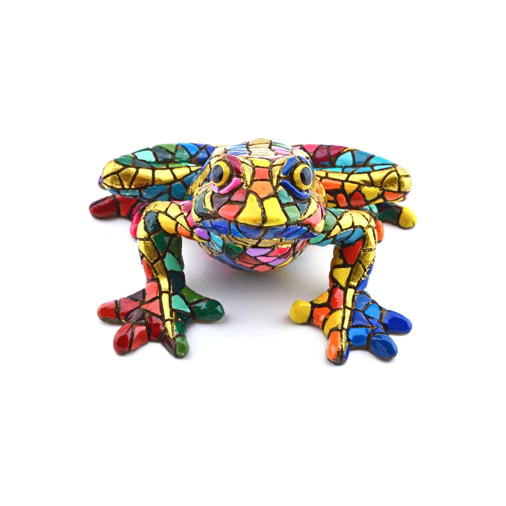 Rana in Trencadís Dorato – Statuetta Decorativa Stile Gaudí | 14,5 × 13 × 8,5 cm