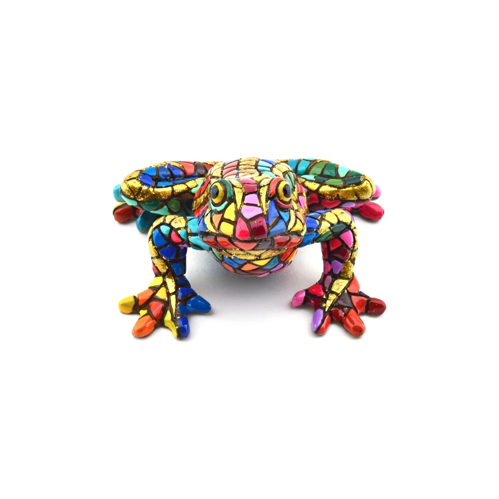 [36781] Rana de Trencadís Dorado – Figura Decorativa Estilo Gaudí | 11 × 10 × 6 cm