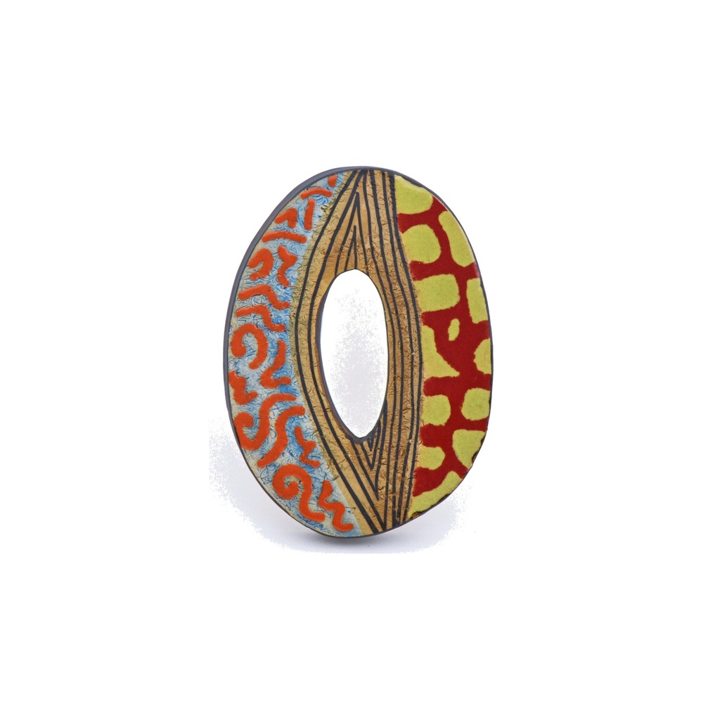 [07762] Numero civico casa. Numero "0" decorativo di ceramica fatto e dipinto a mano nella decorazione Foc-Art multicolore. 16 cm x 11 cm x 1,5 cm