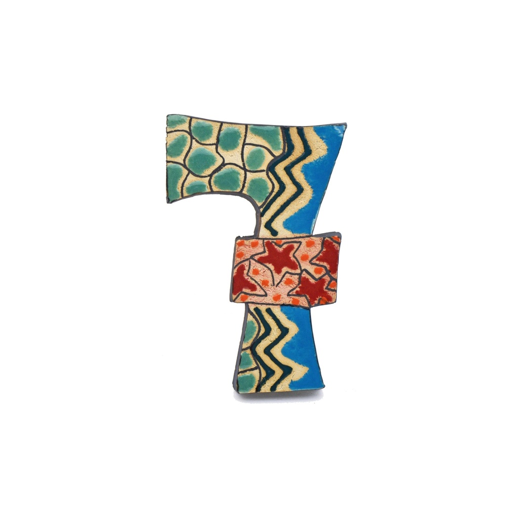 [30935] Numeros casa. Numero "7" decorativo de ceramica hecho y pintado a mano con decoracion Foc-Art multicolor. 16 cm x 11 cm x 1,5 cm