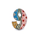 Numeros casa. Numero "9" decorativo de ceramica hecho y pintado a mano con decoracion Foc-Art multicolor. 16 cm x 11 cm x 1,5 cm