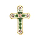 CREU MODEL 7, creu decorativa de ceràmica per a penjar pintada a mà amb la tècnica corda seca OR DE LLEY 24 k (Quilats). 19,5 cm x 27 cm x 2 cm