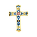 Croix en Céramique à Motifs Floraux Jaunes et Bleus – Technique Cuerda Seca | 15,5 × 21 × 1,5 cm