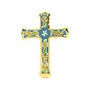 CRUZ MODELO 3, Cruz decorativa de cerámica para colgar pintada a mano con la técnica cuerda seca ORO DE LEY 24 K (Quilates). 15,5 cm x 21 cm x 1,5 cm