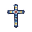 CRUZ MODELO 05, Cruz decorativa de cerámica para colgar pintada a mano con la técnica cuerda seca AZUL. 15,5 cm x 21 cm x 1,5 cm