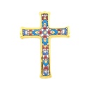 CROCE MODELLO 5, croce decorativa di ceramica da parete dipinto a mano con la tecnica "cuerda seca" ORO 24 K (Carati). 12 cm x 15,5 cm x 1,5 cm