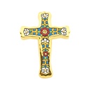 Croix en Céramique à Fleurs Rouges et Blanches – Technique Cuerda Seca | 12 × 15,5 × 1,5 cm