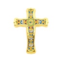 CROIX MODÈLE 54, croix décorative en céramique à pendre, peinte à la main avec la technique corde sèche (cuerda seca) OR  24 K (Carats). 12 cm x 15,5 cm x 1,5 cm