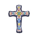 CRUZ MODELO 06 Cruz decorativa de cerámica para colgar pintada a mano con la técnica cuerda seca AZUL. 12 cm x 15,5 cm x 1,5 cm